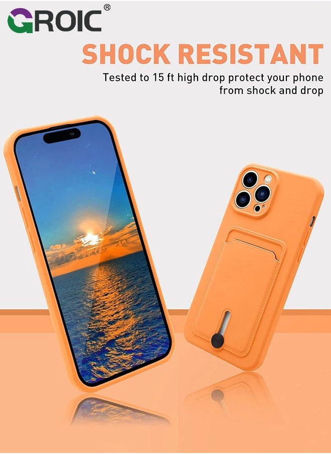 GROIC - iPhone 16 Pro Max Orange Silicone Case with Card Holder, Frosted TPU Soft Case Wallet with Card Slot Shockproof Full Coverage Lens Protective Cover - Image 1