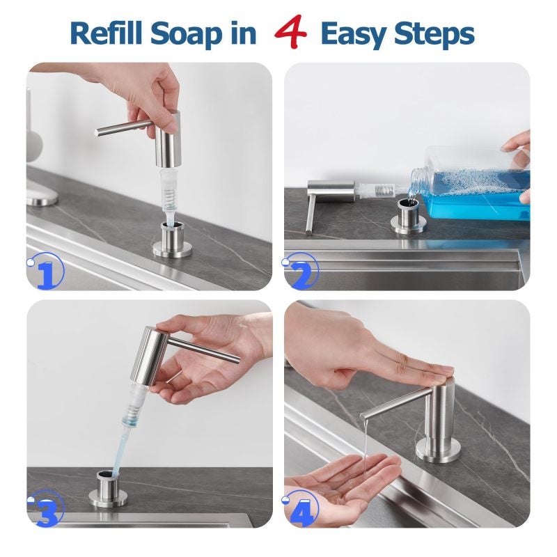 Brushed Nickel Soap Dispenser Stainless Steel Countertop Dispenser - Refillable Kitchen Soap Pump 360 Swivel Pump Dispenser for Kitchen and Bathroom Sink - Image 4