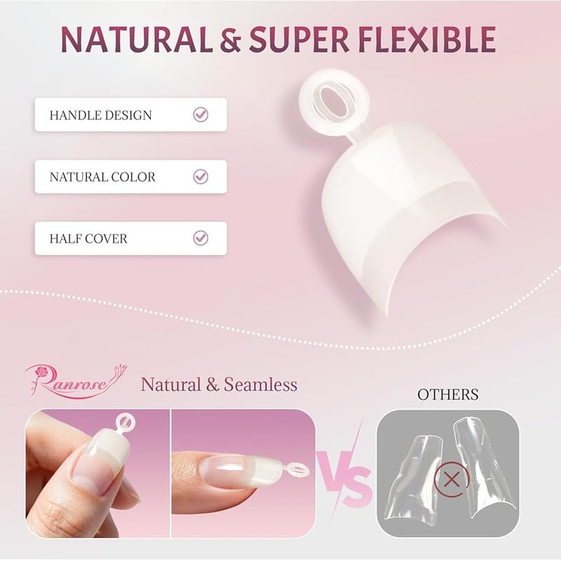 Ranrose 600pcs Short Nail Tips- Oval Half Cover False Tips 12 Sizes French Acrylic Nails for DIY Nail Salon - Image 5
