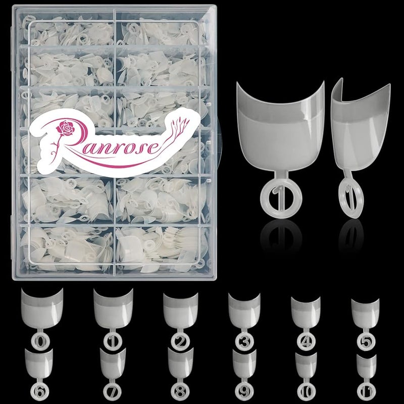 Ranrose 600pcs Short Nail Tips- Oval Half Cover False Tips 12 Sizes French Acrylic Nails for DIY Nail Salon - Image 1