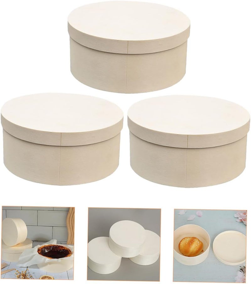 IDEANATEGRATE Round Wooden Cake Containers Cupcake Boxes Lid Treat Boxes for Bakery Supplies - Image 5
