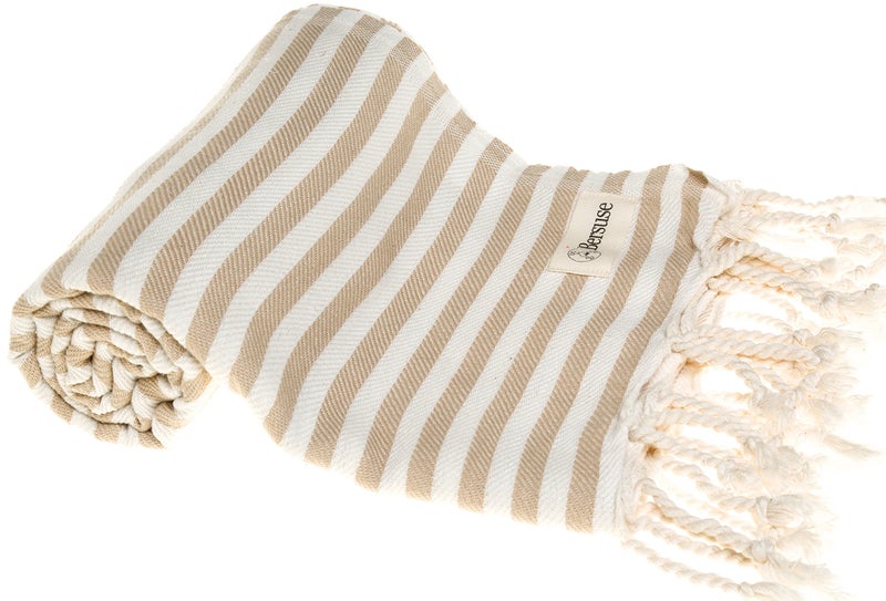 Bersuse 100% Cotton Malibu Turkish Towel - 37x70 Inches, Beige - Image 1