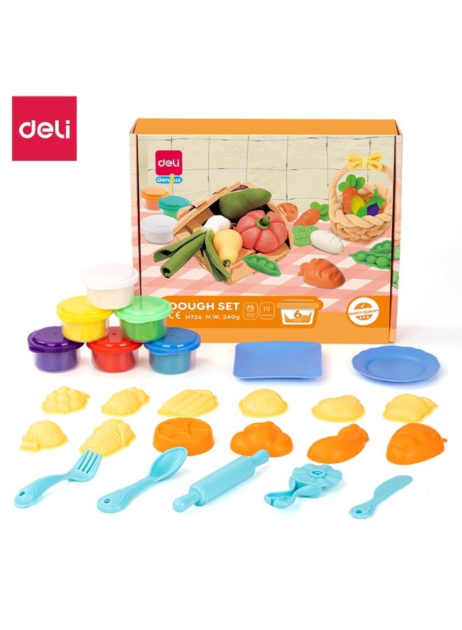 Deli EH726 Modeling Dough Set for Kids – 240g Clay with 19 Accessories & Food Molds – Safe Non-Toxic Play Dough Kit for Creative Play – Educational Gift for Ages 3+ - Image 1