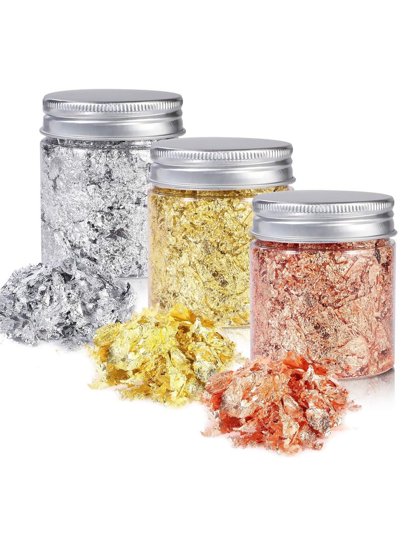 ASK VARK WALA ASK VARK WALA Gold Foil Flakes for Resin3 Bottles Metallic Foil Flakes15 GramImitation Gold Foil Flakes Metallic Leaf for Nails Painting CraftsSlime and Resin Jewelry MakingGoldSilverCopper 