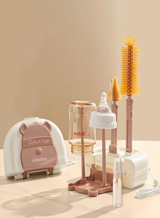 u-grow Infantso Robust Bear (6-in-1) 360° Movable Silicone Bristle Baby Feeding Bottle & Nipple Cleaning Brush Set | Easy to Clean Bottle Corners for Narrow Neck & Wide Neck | BPA Free, Easy Drying Storage - Image 1
