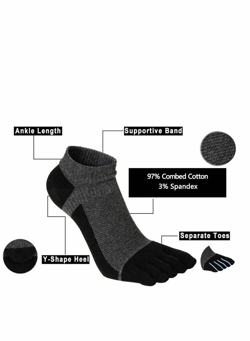 Y&D Men's Toe Socks Crew Cotton Five Fingers Low Cut Running Athletic 4 Pairs Size 7-11  - Image 2