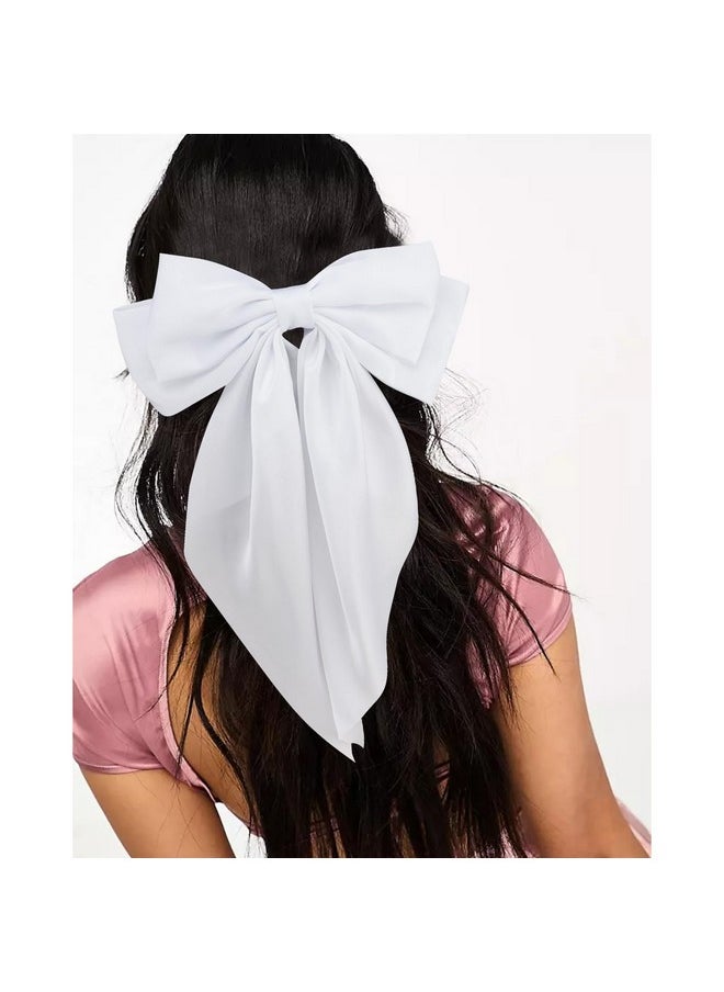 Velscrun Velscrun 3Pcs Women's Hair Accessories Gifts: White, Black, and Khaki Oversized Satin Hair Bows with Long Tails, Barrettes, and Clips for Girls  - Image 3