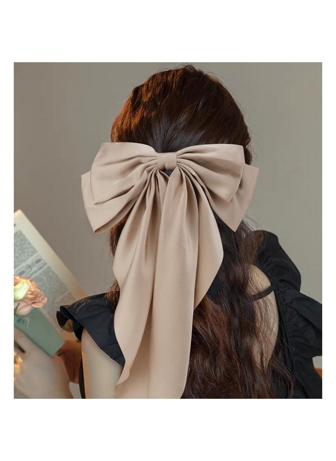 Velscrun Velscrun 3Pcs Women's Hair Accessories Gifts: White, Black, and Khaki Oversized Satin Hair Bows with Long Tails, Barrettes, and Clips for Girls  - Image 2