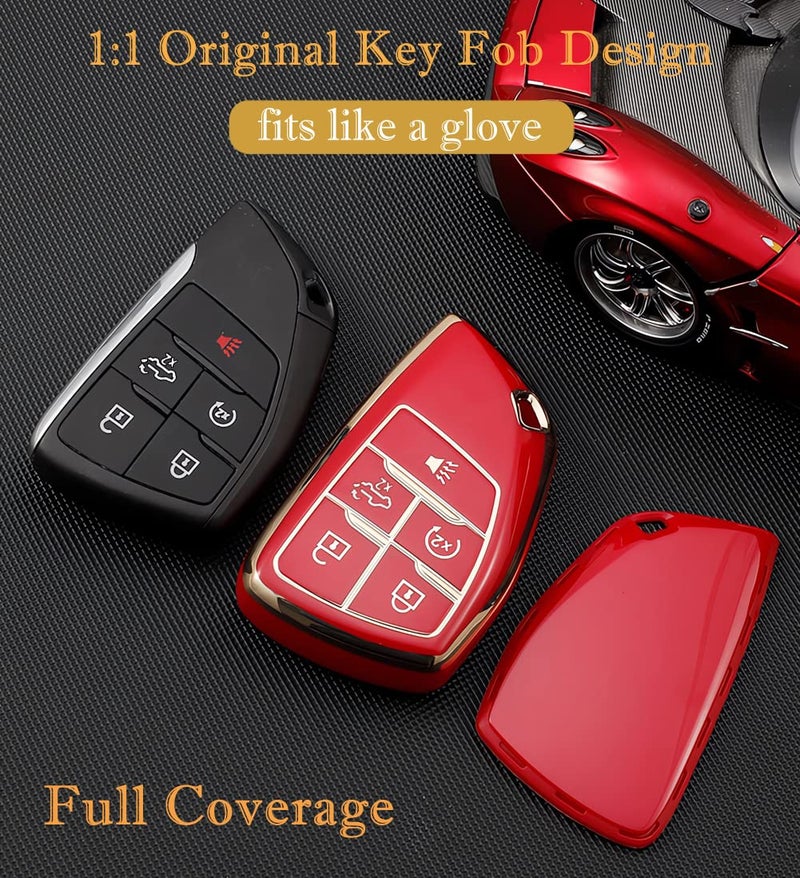 Cacacar Key Fob Cover for Chevy GMC with Keychain, Silverado Sierra Tahoe Suburban Equinox Traverse Yukon Denali Terrain Buick Envision Premium Soft TPU Case (5 Buttons Blue) - Image 4