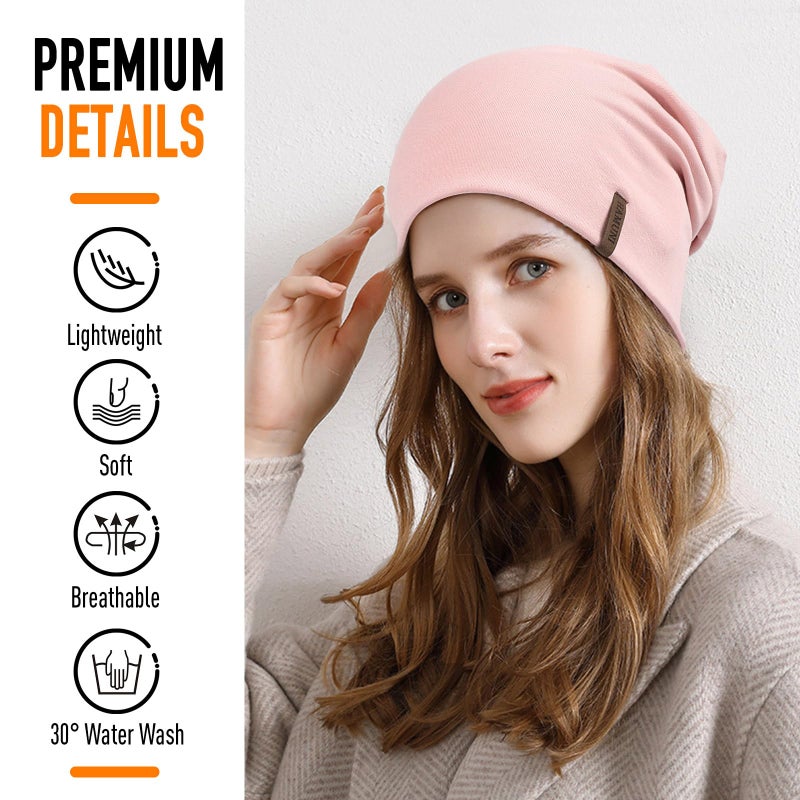 HAMUNI Slouchy Beanie for Women Cotton Beanies Hats Men Lightweight Soft Chemo Headwear Warm Skull Cap for All Seasons Pink - Image 2