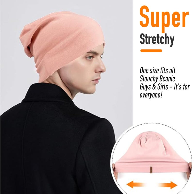HAMUNI Slouchy Beanie for Women Cotton Beanies Hats Men Lightweight Soft Chemo Headwear Warm Skull Cap for All Seasons Pink - Image 3