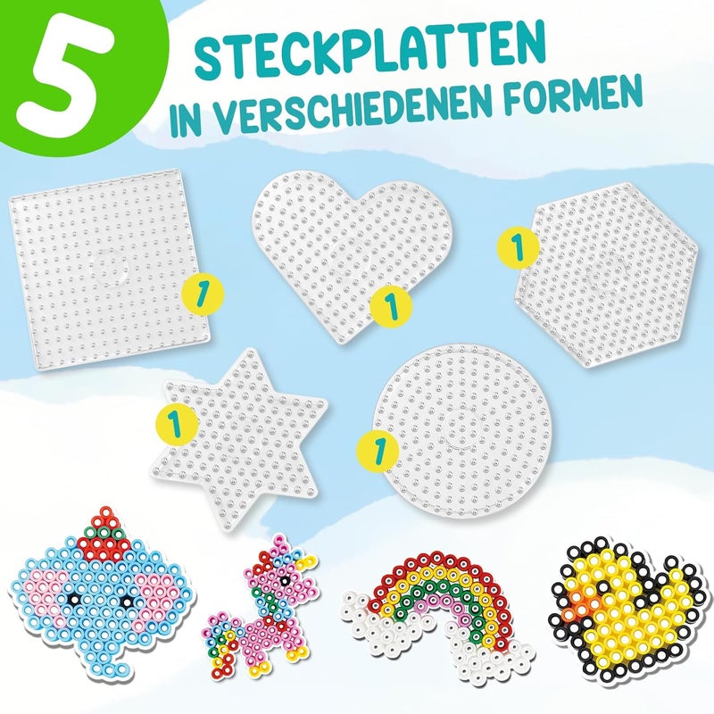 FUNZBO Iron-On Beads Plates Set of 5 for 10 mm Beads - Large Pegboards Transparent in Various Shapes for Toddlers & Beginners - Creative Craft Set for DIY Motor Skills Toys - Image 2