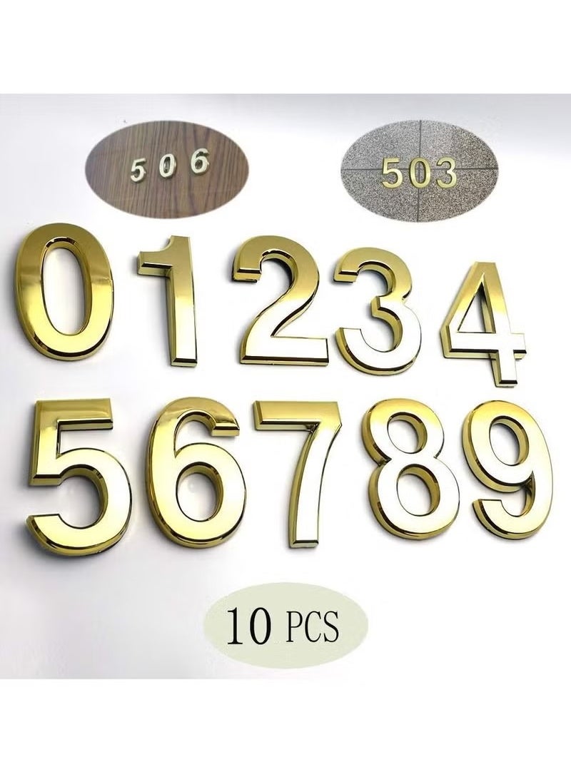 Generic 10 Pcs 3D Self Adhesive House Numbers(0-9),1.4 Inch Mailbox Number Plastic Sticker for Hotel Apartment Room Door and Address Sign,(1.4 Inch 0-9,Gold)  - Image 1