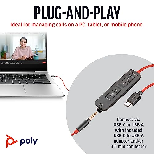 Poly (Plantronics) Blackwire 3225 USB-C Headset, On Ear w/Noise-canceling mic, Connect to Mobile/Tablet via USB-C/A, Lightweight Metal Headband, Works w/Teams, Zoom and More, Black, 8G0X1AA - Image 5