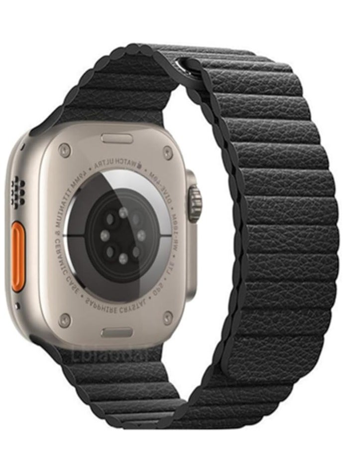 FITIT FITIT Leather Link Band Compatible with Apple Watch 40mm 41mm iWatch Series 3 and Above, with Stainless Steel Adjustable Wrist Replacement, Black  - Image 2