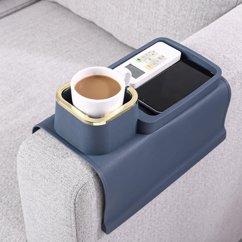 EVVIX Universal Couch Armrest Cup Holder, Anti-Slip Water-Proof Silicone Drink Holder Tray, Suitable for Square, Curve, Recliner Armrest. Drink Holder for Bear Bottle, Mug, Coffee Cup (Blue) - Image 1