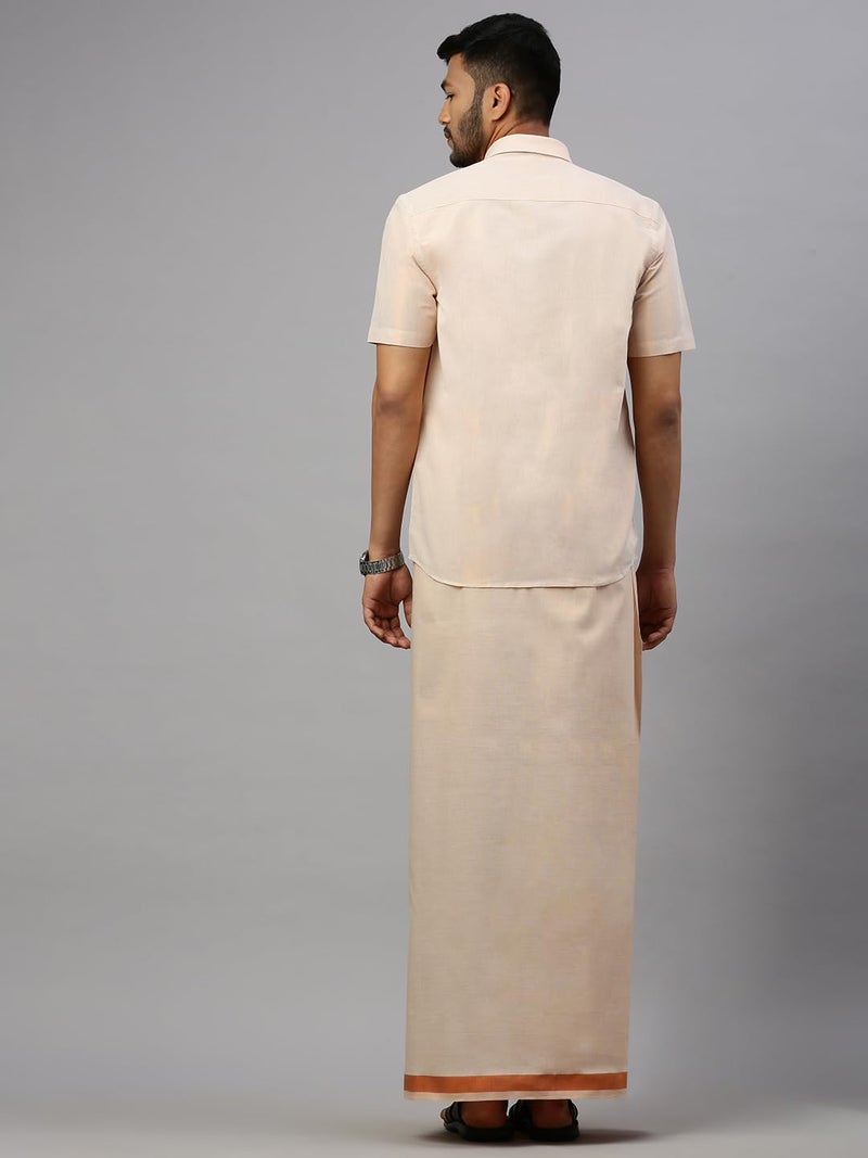 RAMRAJ COTTON Men Tissue Copper Shirt and Dhoti set|Ideal for Festival and Wedding Occassion - Image 2