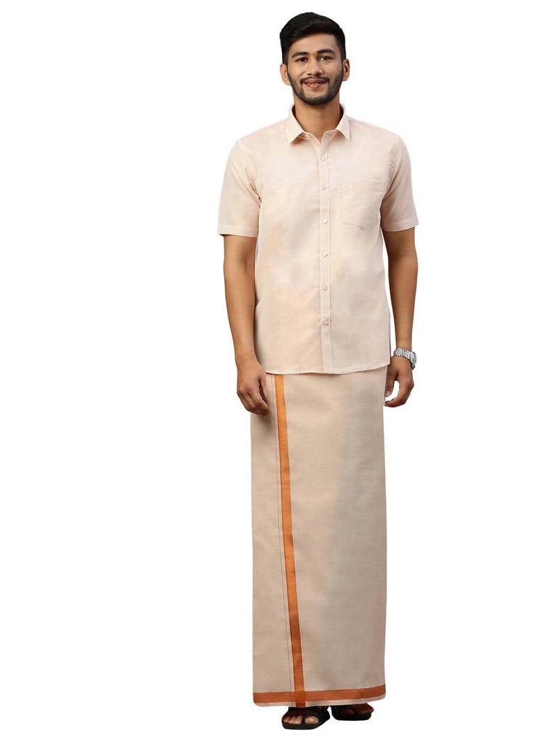 RAMRAJ COTTON Men Tissue Copper Shirt and Dhoti set|Ideal for Festival and Wedding Occassion - Image 1