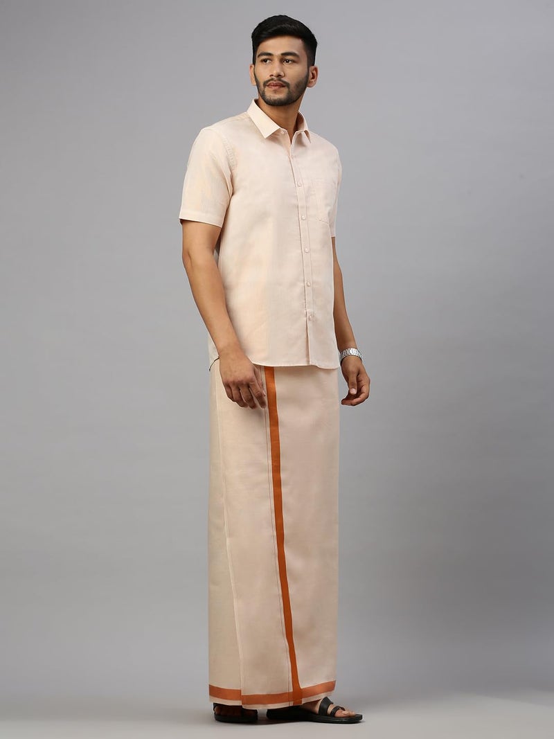 RAMRAJ COTTON Men Tissue Copper Shirt and Dhoti set|Ideal for Festival and Wedding Occassion - Image 3