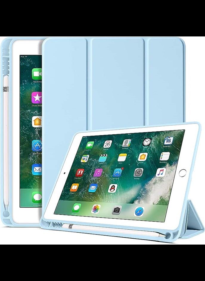 iPad 6th Generation Case, iPad 5th Generation Case with Pencil Holder, Premium Folio Folding Stand Smart Auto Wake/Sleep Protective Tablet Cases Cover for Apple iPad 9.7" 2018/2017, Sky Blue