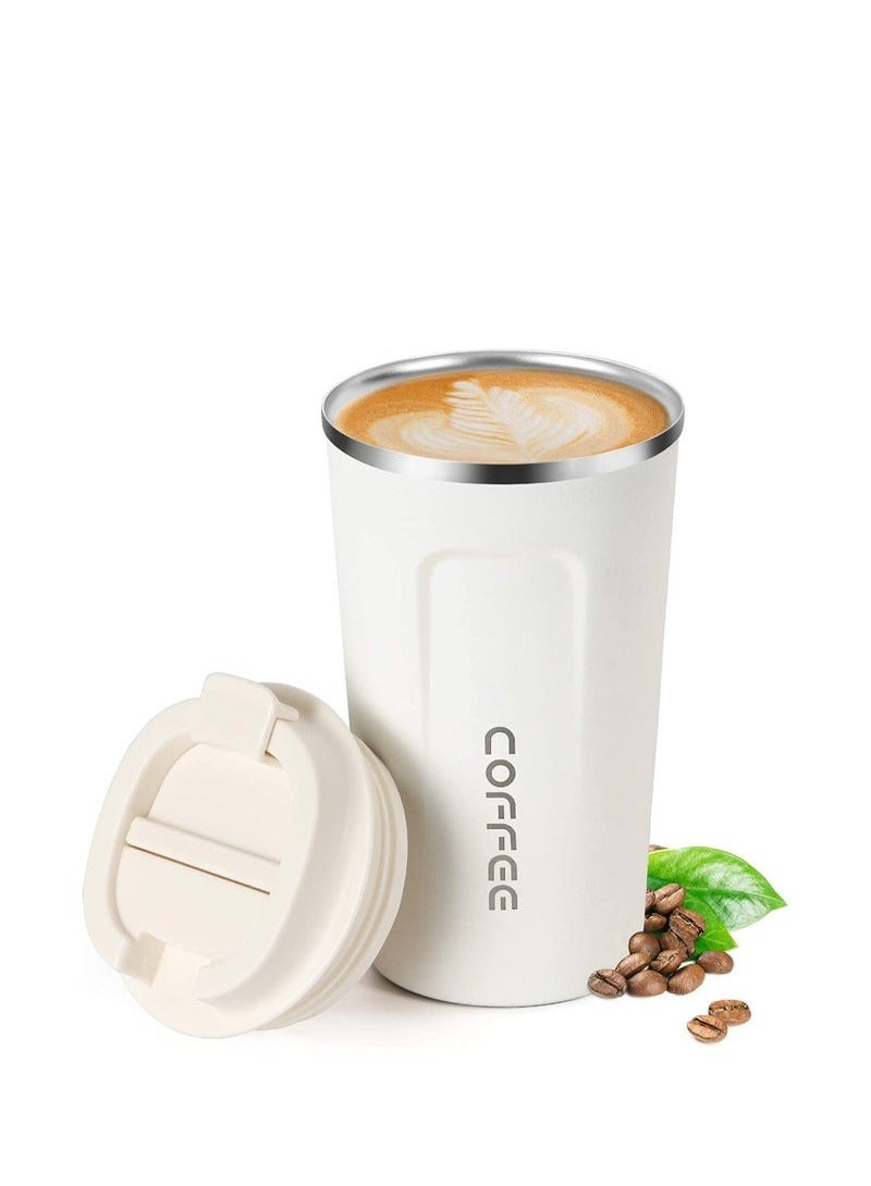 510ML Stainless Steel Thermo Coffee Mug - Leak Proof Travel Thermos for Tea/Coffee/Hot Water - Double Wall Vacuum Insulated Cup for Car, Office & Outdoor - BPA Free (White/Black) - Image 1