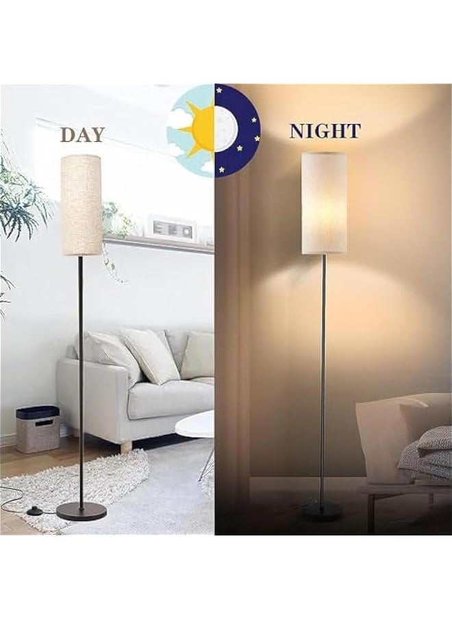 بيوينتي مصباح أرضي، مصباح LED قائم عصري 3 ألوان بدرجة الحرارة، مصابيح طويلة أنيقة مع غطاء مصباح من الكتان، مصباح عمود أسود مع مفتاح يعمل بالقدم، مصابيح أرضية خافتة غير متدرجة لغرفة المعيشة/غرفة النوم/المكتب  - Image 4