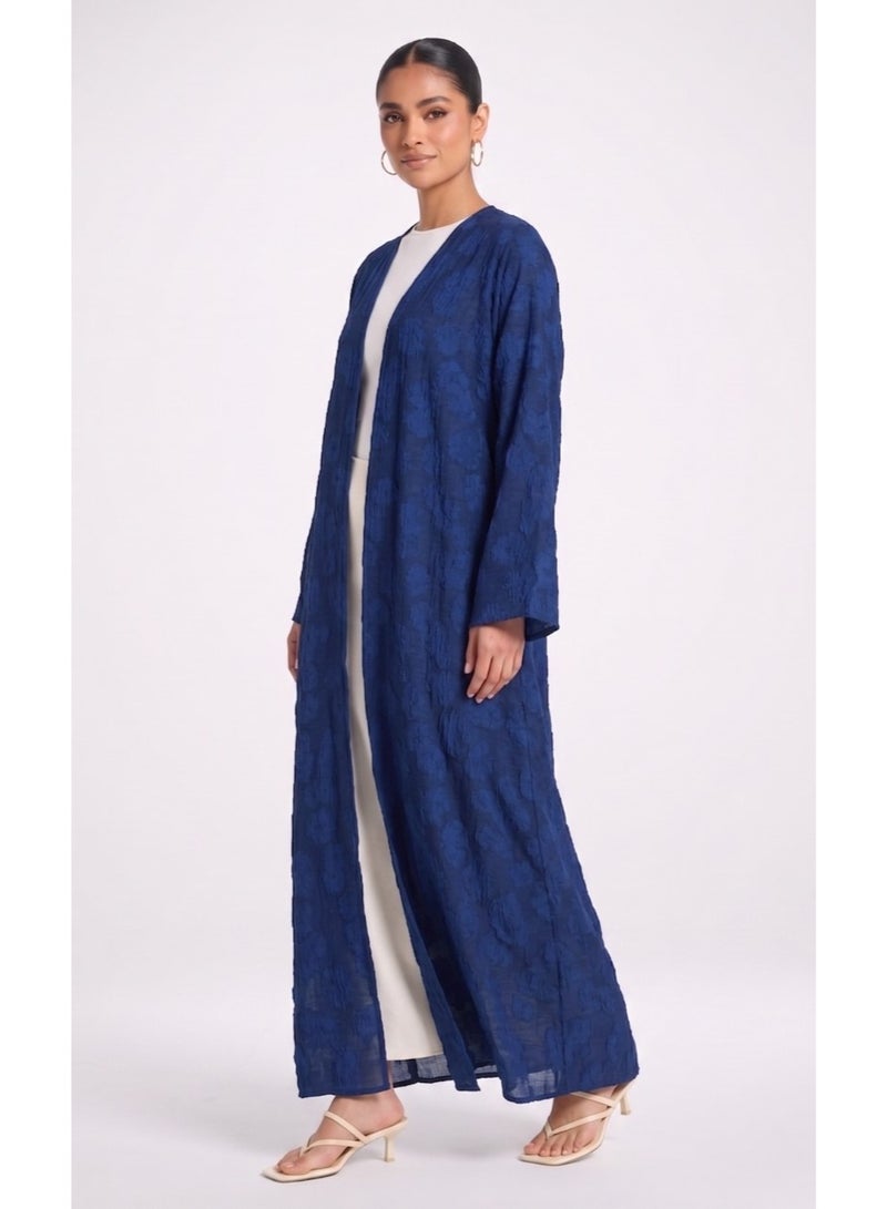 Next Abaya Luxury Textured Denim Open Abaya Blue Embossed Kimono - Image 2