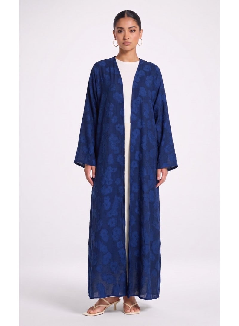 Next Abaya Luxury Textured Denim Open Abaya Blue Embossed Kimono - Image 1