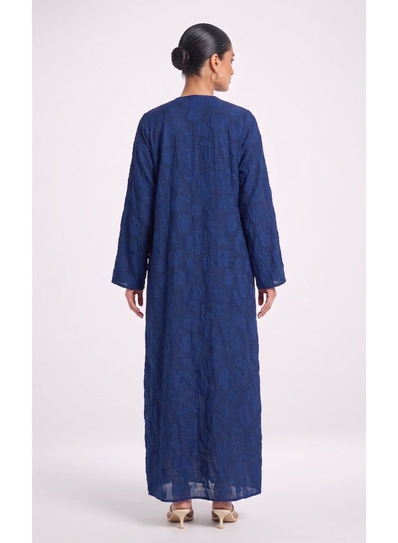 Next Abaya Luxury Textured Denim Open Abaya Blue Embossed Kimono - Image 3