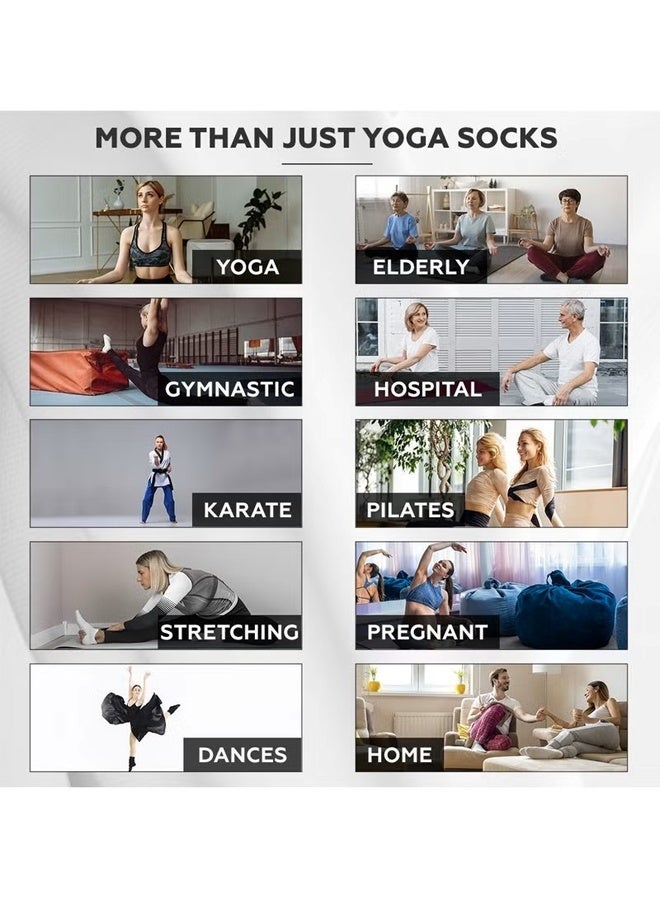 Maya 6 Pairs Non-Slip Yoga Socks Set For Women 2 Designed 3 Colors, Barre Elastic Workout Pilates Yoga Socks For Yoga Sports Gym Home Barefoot Exercises Dance Ballet - Image 5