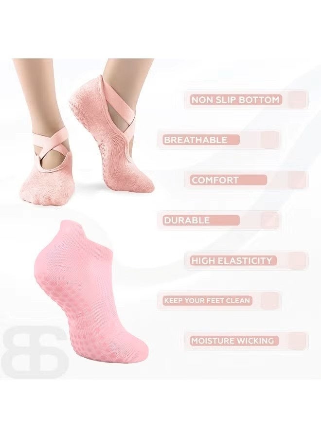 Maya 6 Pairs Non-Slip Yoga Socks Set For Women 2 Designed 3 Colors, Barre Elastic Workout Pilates Yoga Socks For Yoga Sports Gym Home Barefoot Exercises Dance Ballet - Image 2