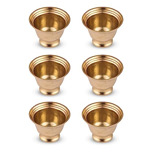 DOKCHAN Handcrafted Small Heavy Decorative Bowl for Pooja Home/Office Brass Decorative Bowl (Pack 06) - Image 1