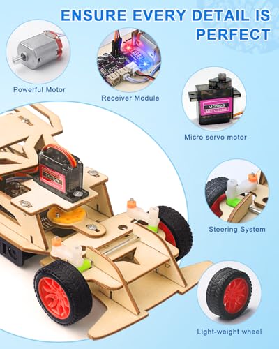 Poraxy مجموعة بوراكس STEM للأطفال من 8-10 سنوات، ألعاب STEM للأولاد من 8-12 سنة، سيارة تحكم عن بعد، ألغاز خشبية ثلاثية الأبعاد لمشاريع العلوم من 8-13 سنة، هدايا عيد ميلاد للأولاد والبنات من 8 إلى 14 سنة - Image 3