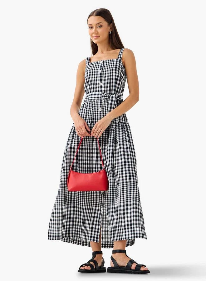 Lee Cooper Lee Cooper Checked Sleeveless Tiered Dress with Square Neck