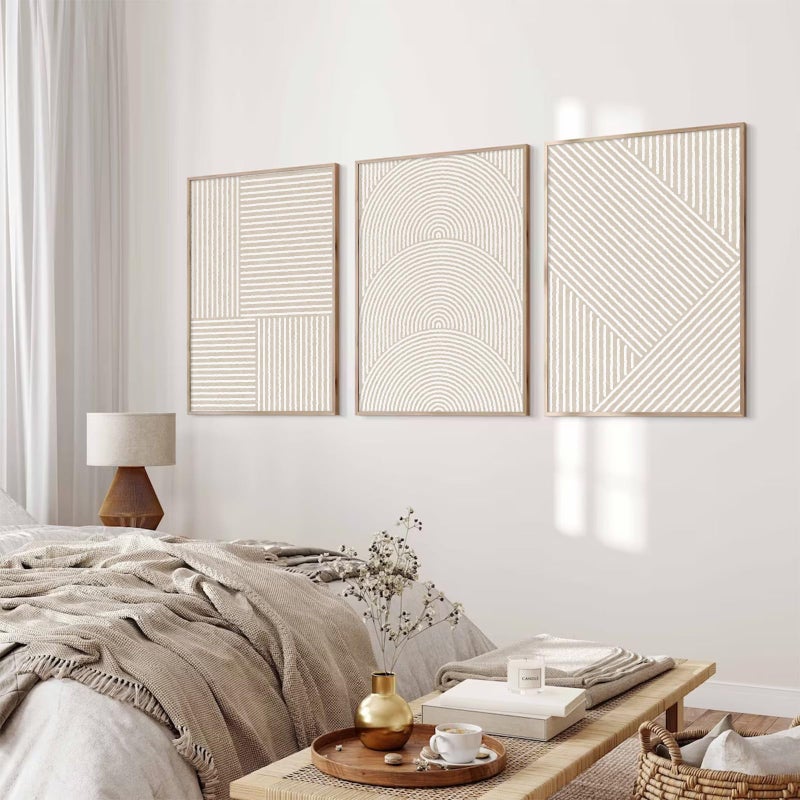 Baccone Beige Abstract Wall Art Pictures Set of 3 Boho Modern Canvas Wall Decor Neutral Line Wall Art Minimalist Art Abstract Beige Prints Painting Modern Artwork for Living Room Bedroom 12x16 Inch Unframed - Image 5