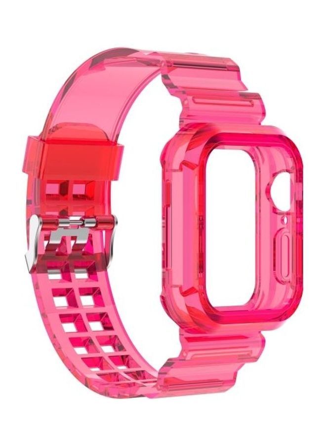 NIBEMINENT Silicone Integrated Replacement Strap Watchband For Apple Watch Series 7/6/SE/5/4/3/2/1 45/44/42mm Transparent Rose Red - Image 1
