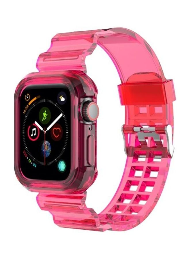 NIBEMINENT Silicone Integrated Replacement Strap Watchband For Apple Watch Series 7/6/SE/5/4/3/2/1 45/44/42mm Transparent Rose Red - Image 4