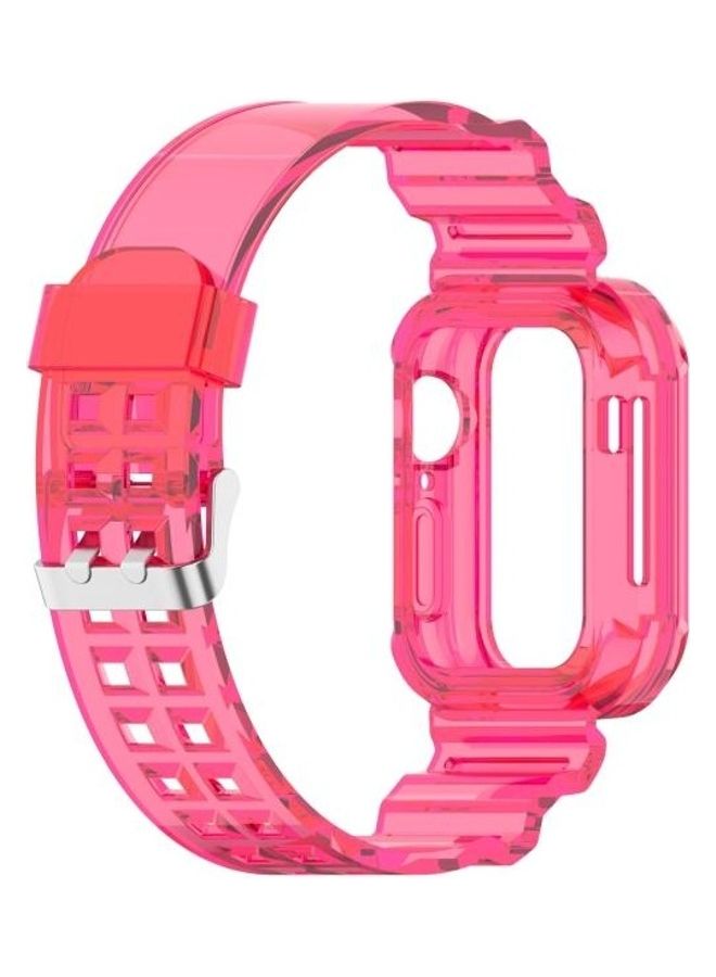 NIBEMINENT Silicone Integrated Replacement Strap Watchband For Apple Watch Series 7/6/SE/5/4/3/2/1 45/44/42mm Transparent Rose Red - Image 3