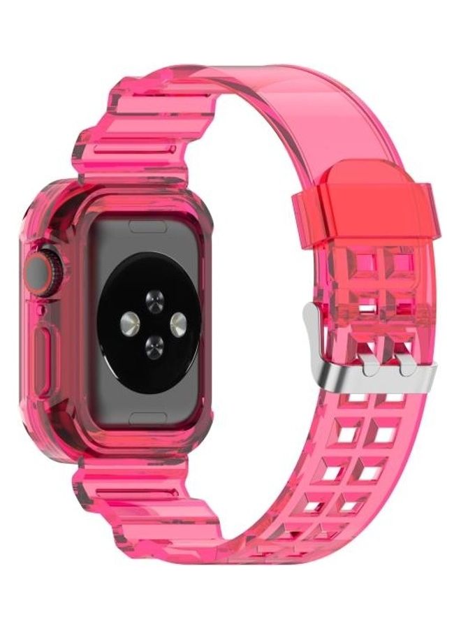 NIBEMINENT Silicone Integrated Replacement Strap Watchband For Apple Watch Series 7/6/SE/5/4/3/2/1 45/44/42mm Transparent Rose Red - Image 5