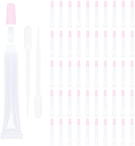 COSIDEA 50 PCS Empty long slim 15ml squeeze pink lip gloss tubes lip oil sofe lipgloss tubes pink lid