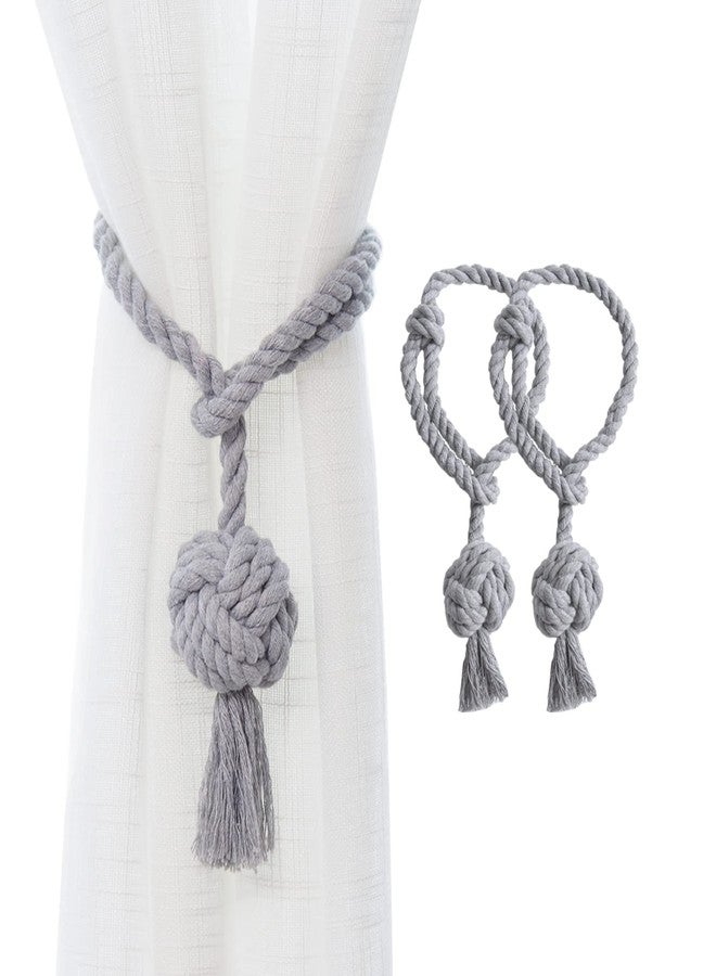 JQWUPUP 2 Pack Rustic Curtain Tiebacks - Outdoor Curtain Drapery Holdbacks Holders - Hand Knitting Cotton Rope Drape Tie Backs for Sheer and Blackout Curtain(Set of 2, Grey) - Image 1