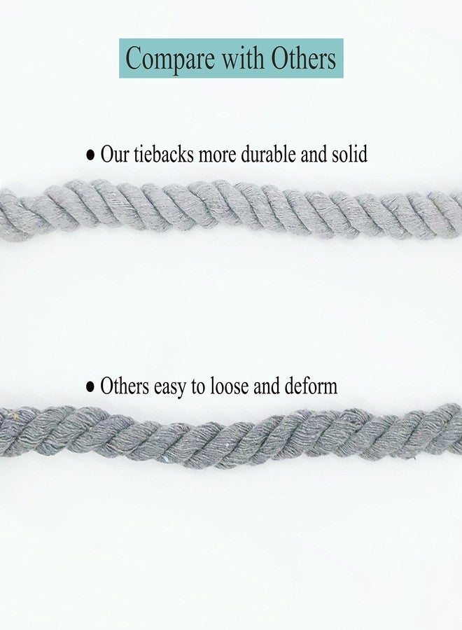 JQWUPUP 2 Pack Rustic Curtain Tiebacks - Outdoor Curtain Drapery Holdbacks Holders - Hand Knitting Cotton Rope Drape Tie Backs for Sheer and Blackout Curtain(Set of 2, Grey) - Image 3