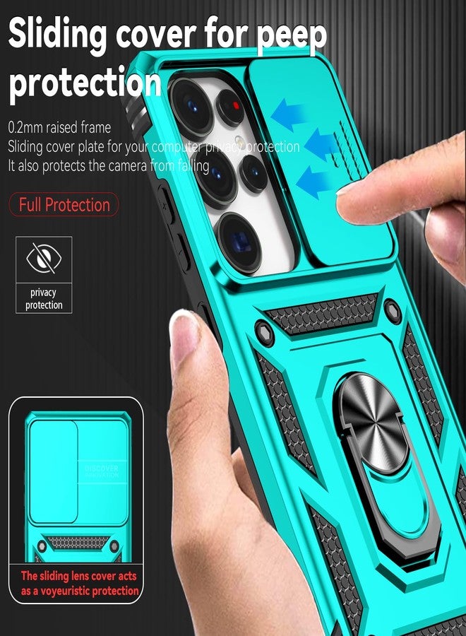 PUSHIMEI for Samsung Galaxy S25 Ultra Case with Slide Camera Cover HD Screen Protector [Military Grade Drop Tested] Magnetic Ring Holder Kickstand Protective Phone Case for Samsung Galaxy S25 Ultra 2025, Mint - Image 3