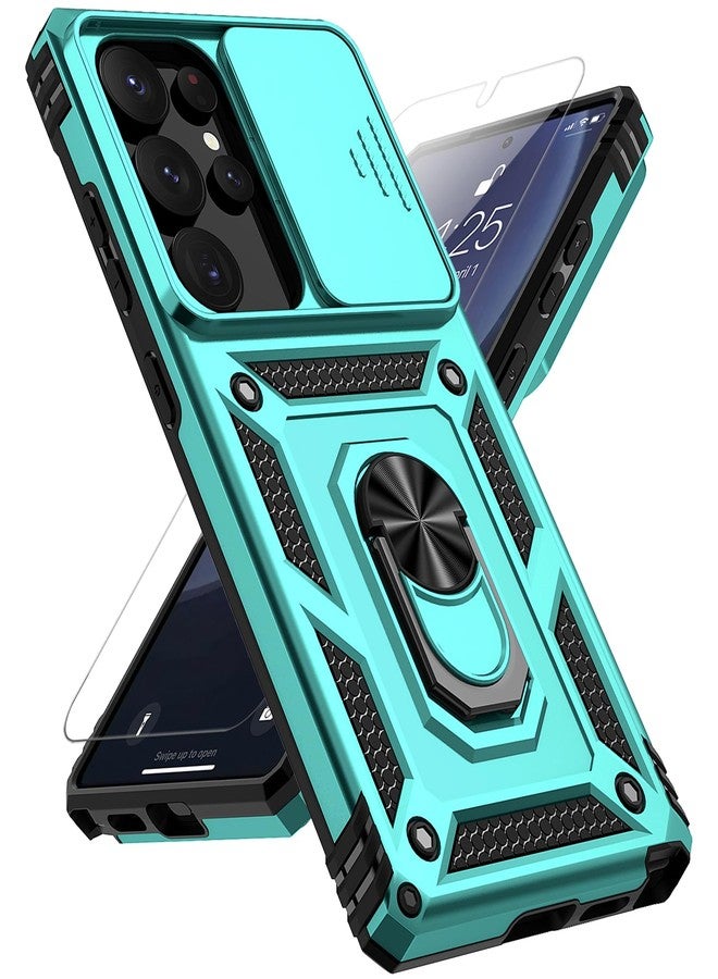 PUSHIMEI for Samsung Galaxy S25 Ultra Case with Slide Camera Cover HD Screen Protector [Military Grade Drop Tested] Magnetic Ring Holder Kickstand Protective Phone Case for Samsung Galaxy S25 Ultra 2025, Mint - Image 1