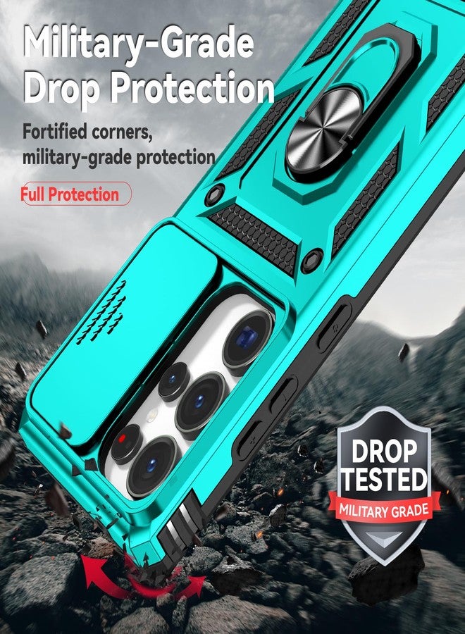 PUSHIMEI for Samsung Galaxy S25 Ultra Case with Slide Camera Cover HD Screen Protector [Military Grade Drop Tested] Magnetic Ring Holder Kickstand Protective Phone Case for Samsung Galaxy S25 Ultra 2025, Mint - Image 4