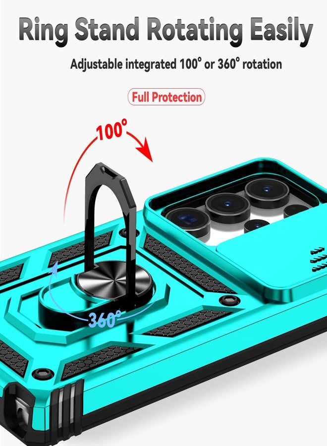 PUSHIMEI for Samsung Galaxy S25 Ultra Case with Slide Camera Cover HD Screen Protector [Military Grade Drop Tested] Magnetic Ring Holder Kickstand Protective Phone Case for Samsung Galaxy S25 Ultra 2025, Mint - Image 5