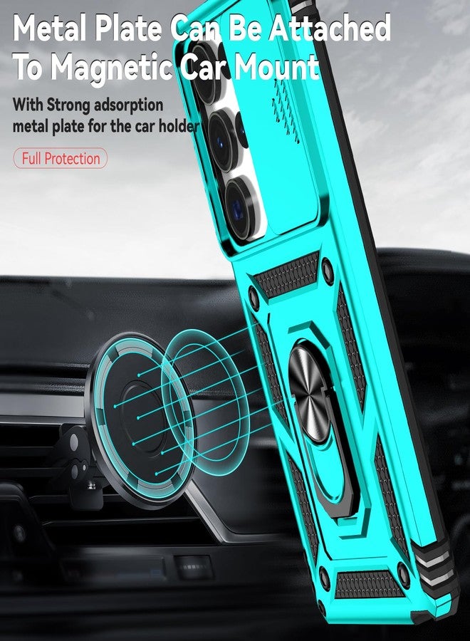 PUSHIMEI for Samsung Galaxy S25 Ultra Case with Slide Camera Cover HD Screen Protector [Military Grade Drop Tested] Magnetic Ring Holder Kickstand Protective Phone Case for Samsung Galaxy S25 Ultra 2025, Mint - Image 2
