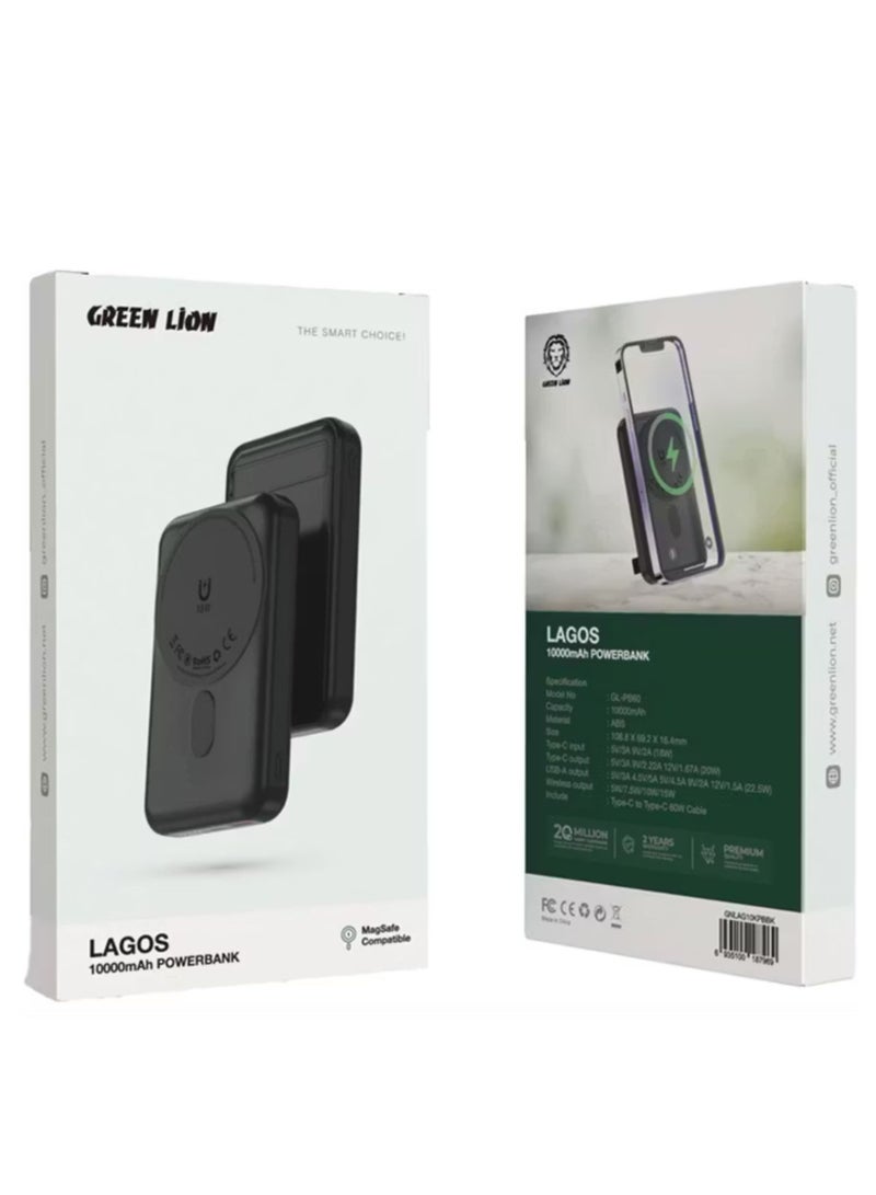 GREEN LION Lagos 10000mAh Power Bank with PD 20W, MagSafe Compatible, Strong Adsorption, Built in Stand, Compact & Portable - Black - Image 3