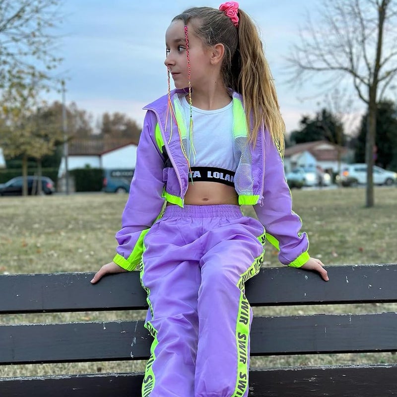 LOLANTA Cute Sports Outfits Girls Street Dance Clothing Set, Hip Hop Modern Jazz Team Performance Costume, Girls Dance Wear Sets (Purple, 7-8) - Image 5