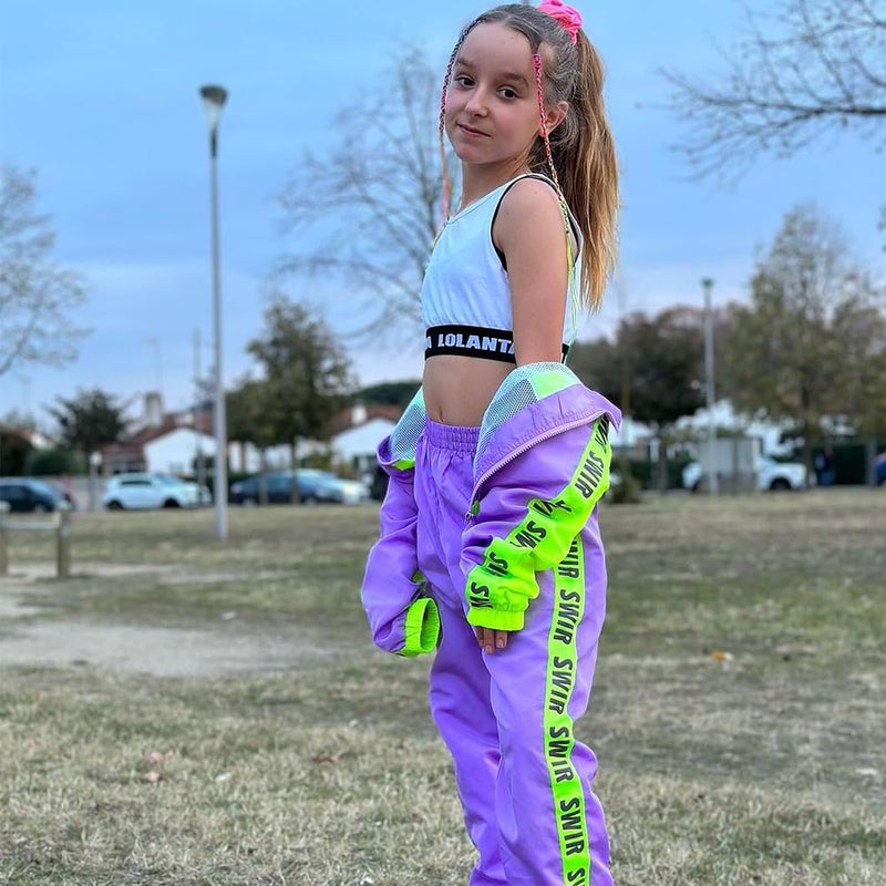 LOLANTA Cute Sports Outfits Girls Street Dance Clothing Set, Hip Hop Modern Jazz Team Performance Costume, Girls Dance Wear Sets (Purple, 7-8) - Image 2